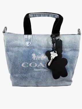 NWT Coach Denim Small Tote Bag/Crossbody Bag with Black Handles